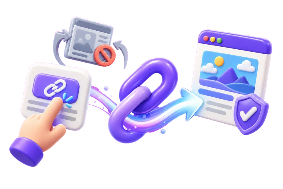 Illustration of a click on an s.id bio link going straight to the destination without an interstitial ad