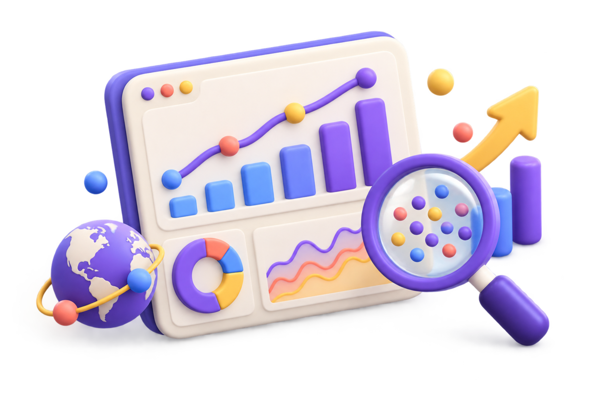 3D illustration of aggregate analytics charts