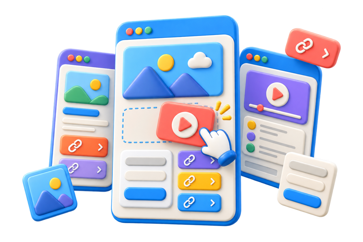 3D illustration of modular microsite pages