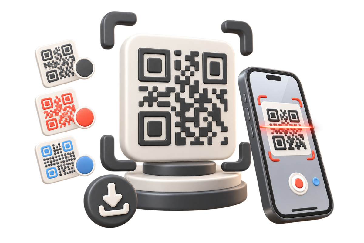 3D illustration of a customizable QR code being scanned