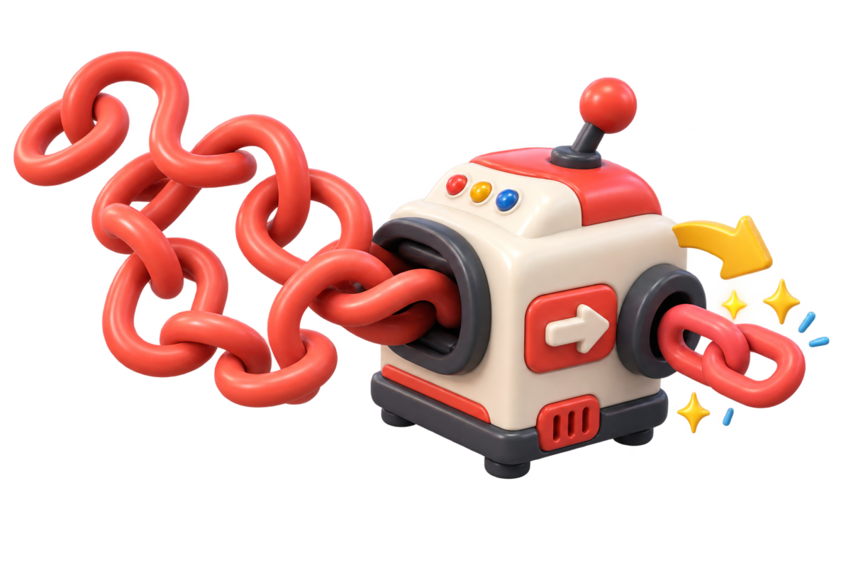 3D illustration of a long link becoming a short link